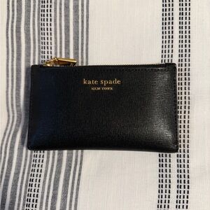 Kate Spade Black Morgan Saffiano Leather Slim Bifold Wallet w/ Gold Accents